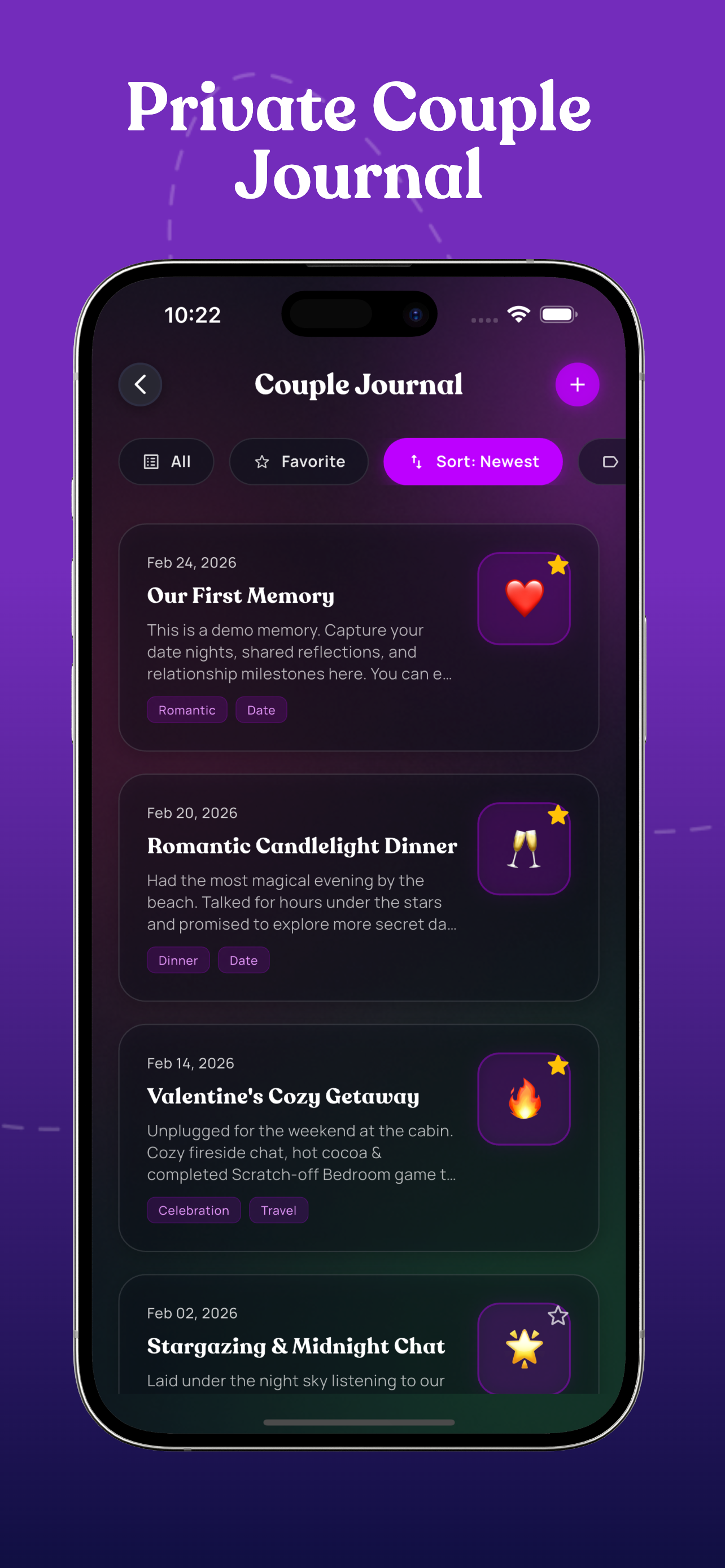 Couples Memories & Journal Screen
